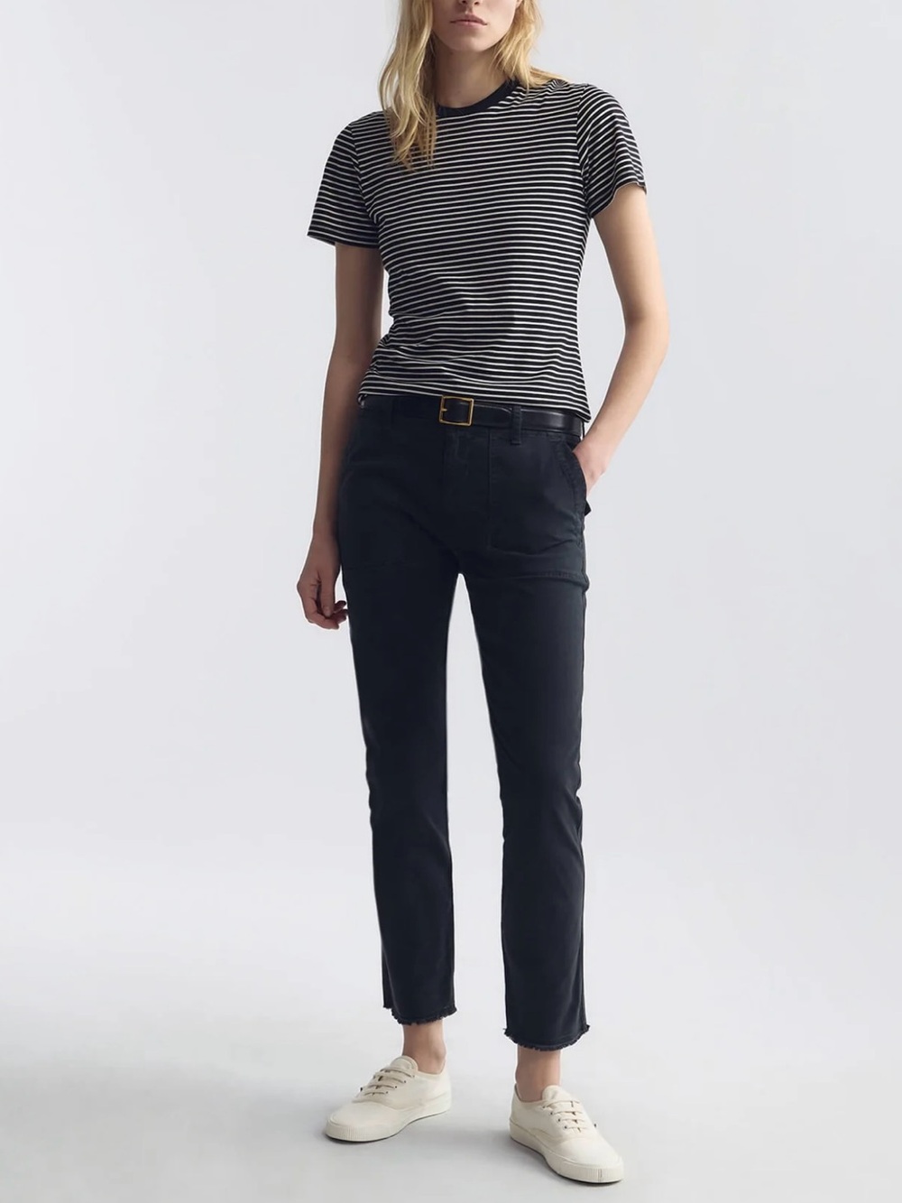 Nili Lotan • Jenna Pants Carbon Black Cropped Raw Hem Cotton